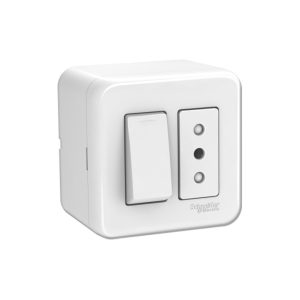 CASQUETE ARMADO CON INTERRUPTOR 9/12 + TOMA 10A BLANCO GENESIS